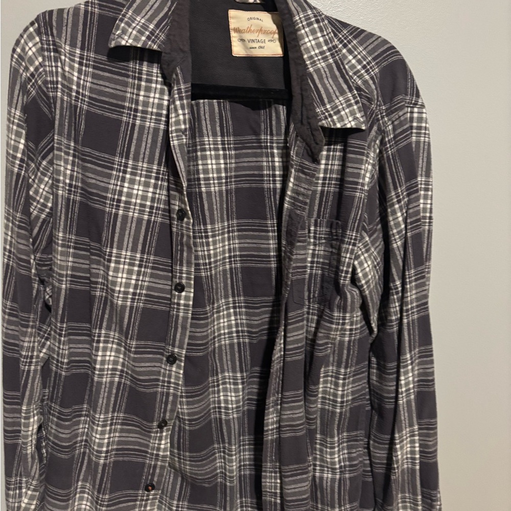 Gray Plaid Button-Up Shirt